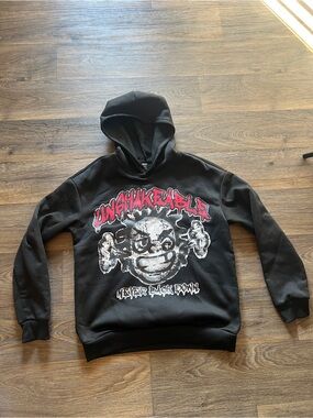 SHEIN Black Hoodie with Red & White 'Unshakeable' Graphic